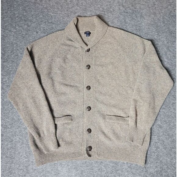 J. Crew Cardigan Womens Sweater Size L Brwn Lambswool Shawl Collar - Picture 1 of 10